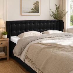 Headboard with Ears Black 147cm Faux Leather Bed Head Bedroom Furniture Stylish
