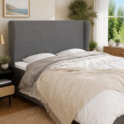 Headboard with Ears 163 cm Grey Fabric Bedroom Adjustable Height Back Support