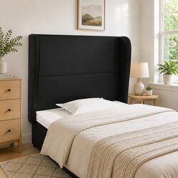 Elegant Black Faux Leather Headboard with Ears 83 cm