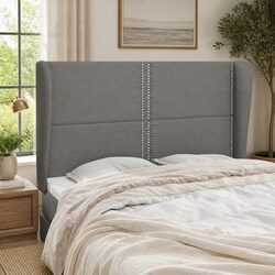Headboard with Ears Grey 147cm Fabric Bed Head Bedroom Furniture Adjustable