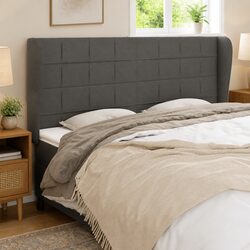 Elegant Adjustable Grey Fabric Headboard with Ears 203cm
