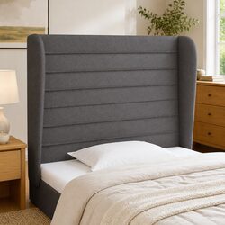 Elegant Headboard with Ears in Grey Fabric for Your Bedroom