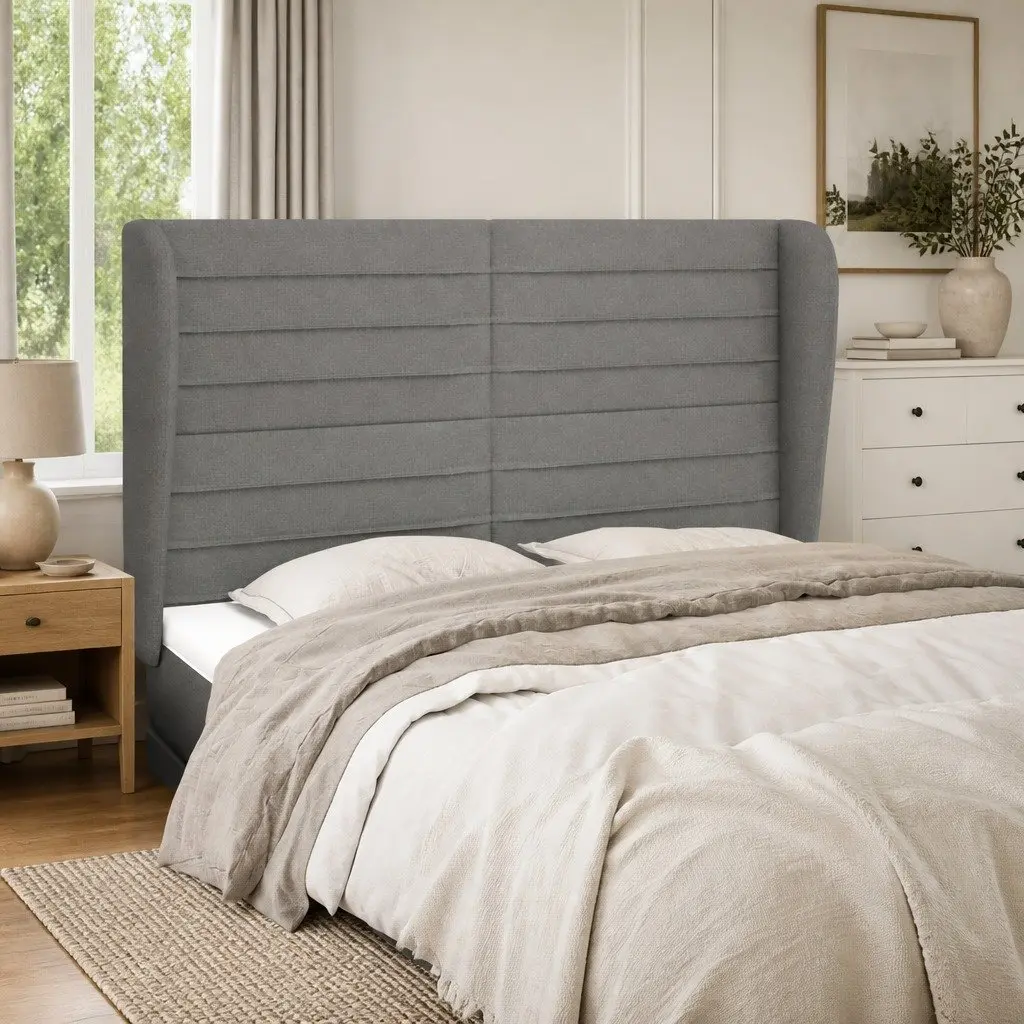 Headboard with Ears Dark Grey 147x23x118/128 cm Adjustable Height Durable Fabric Bedroom Furniture
