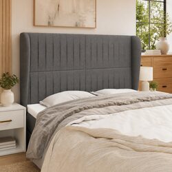 Headboard with Ears Grey 147cm Bedroom Furniture Fabric Upholstered Design