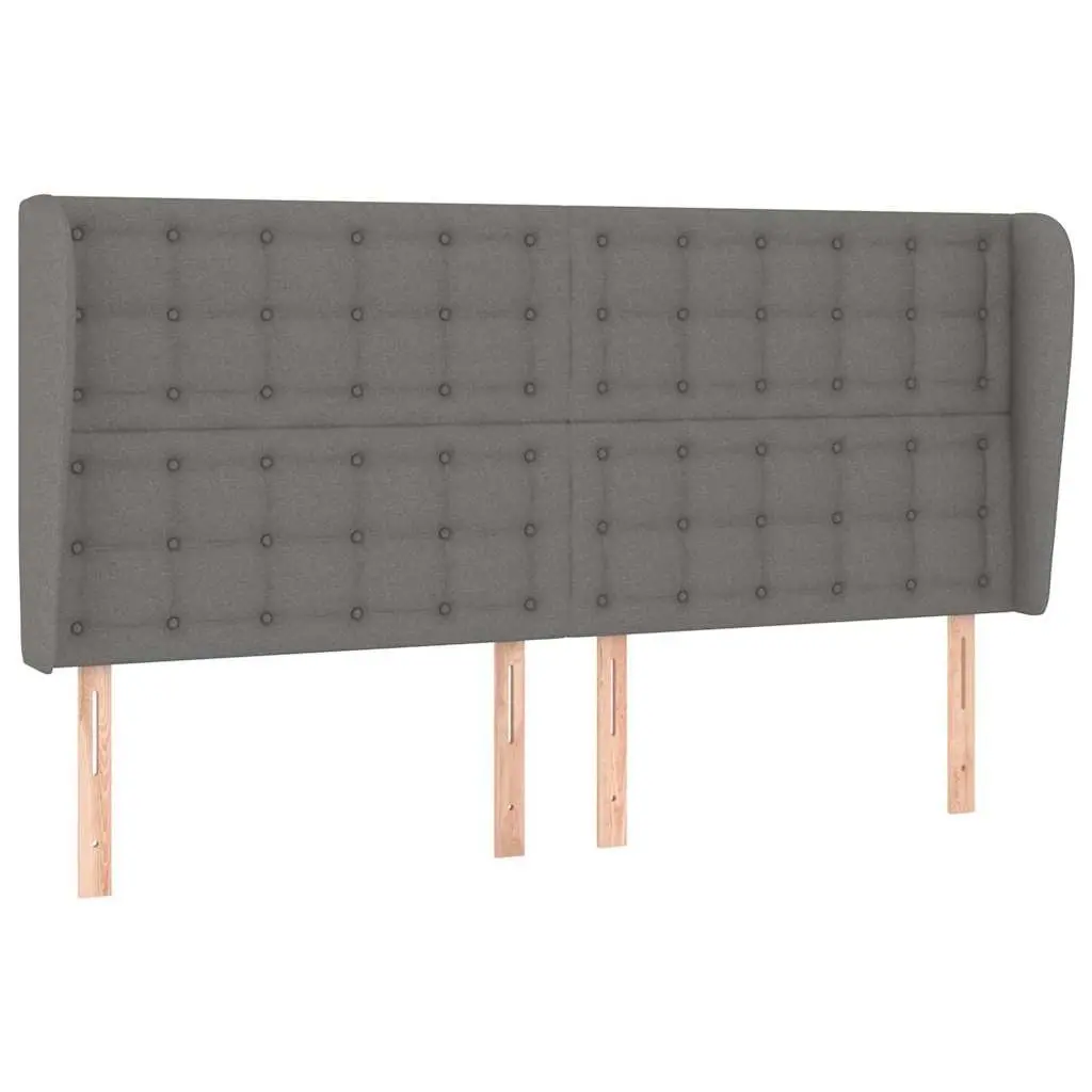 Fabric Headboard 163 x 23 x 118/128 cm Adjustable Height Dark Grey with Ears Wooden Legs Bedroom Furniture