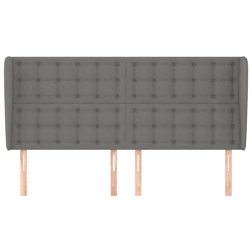 Fabric Headboard 163 x 23 x 118/128 cm Adjustable Height Dark Grey with Ears Wooden Legs Bedroom Furniture
