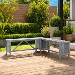 Garden Corner Bench with Planter Box 117cm Outdoor Seating Grey Wooden