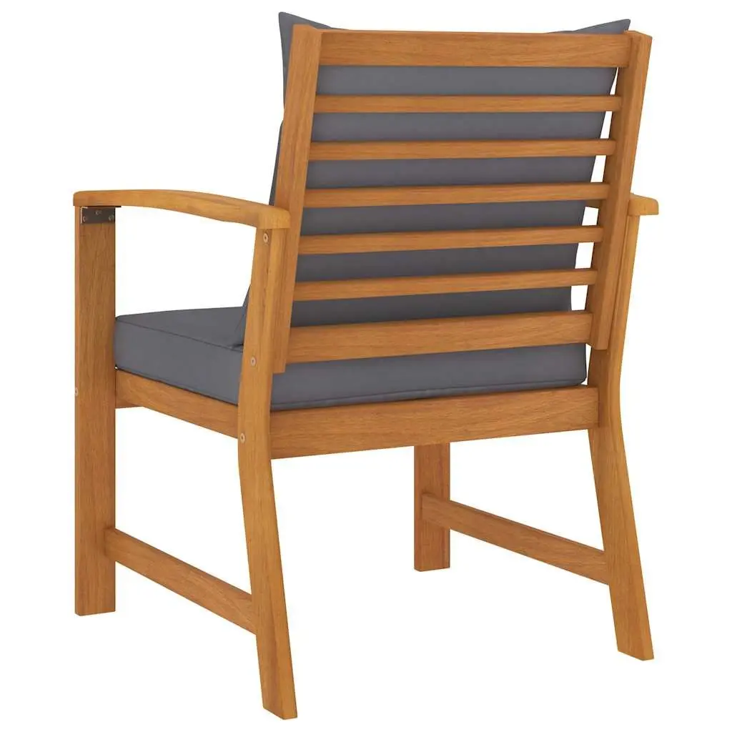 Garden Chairs 2pcs Solid Acacia Wood Outdoor Seating with Grey Cushions