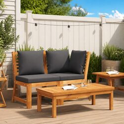 Outdoor Sectional Sofa Set 3 Piece Garden Lounge Seating with Cushions Acacia