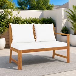 Outdoor Acacia Wood Garden Bench 114.5cm with Cushions