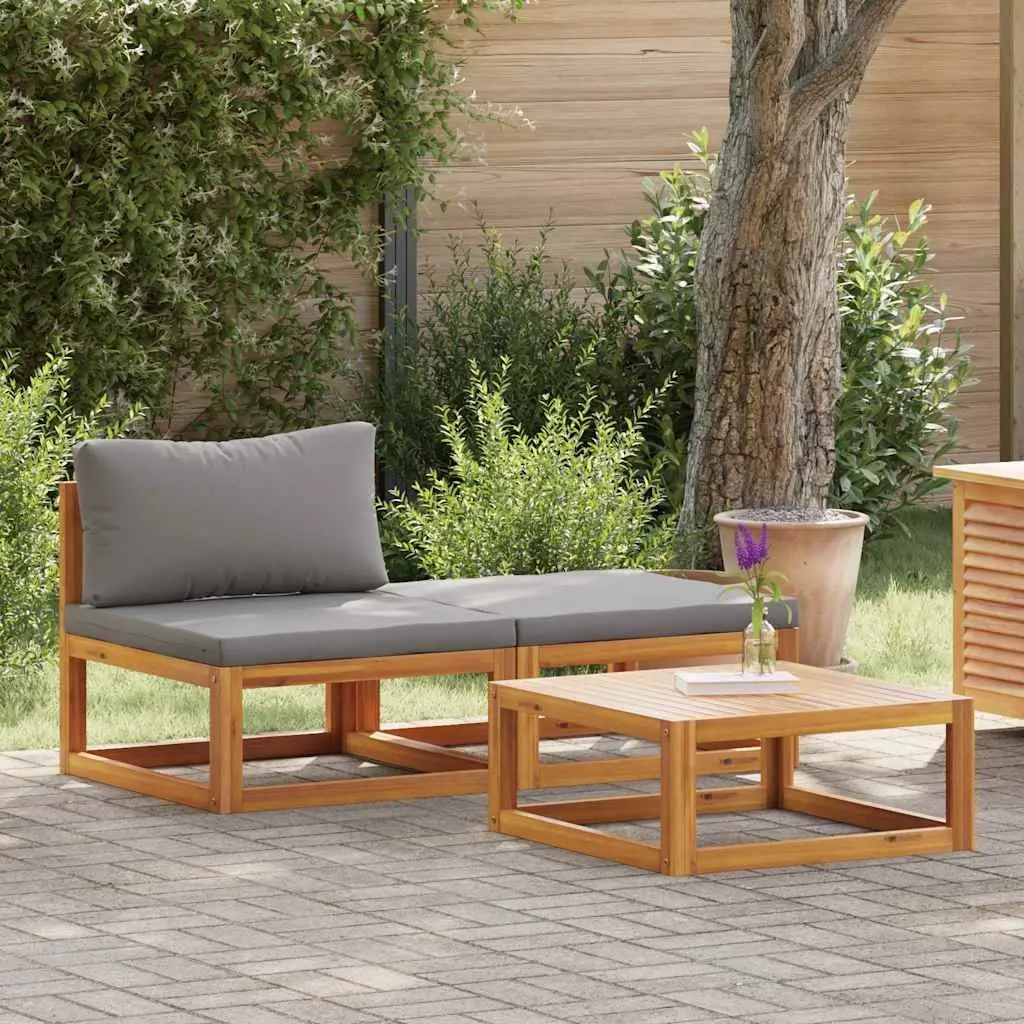 Outdoor Sectional Sofa Set 3 Piece Solid Acacia Wood Weather Resistant with Cushions