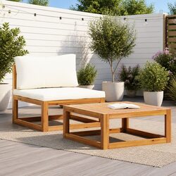 Outdoor Sectional Sofa Set 2 Piece Garden Furniture White Acacia Wood Cushion