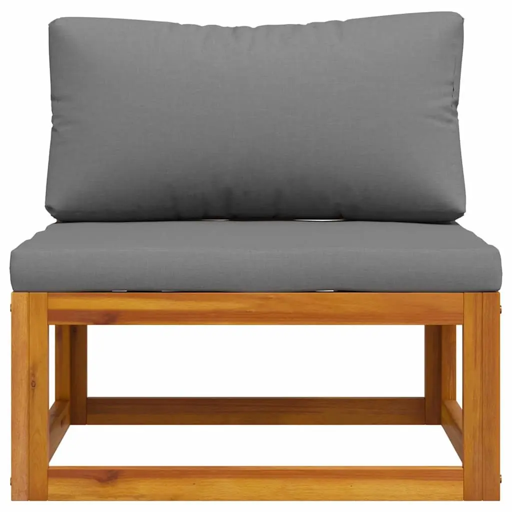Acacia Wood Middle Sectional Sofa Module with Grey Cushions for Outdoor Garden Furniture