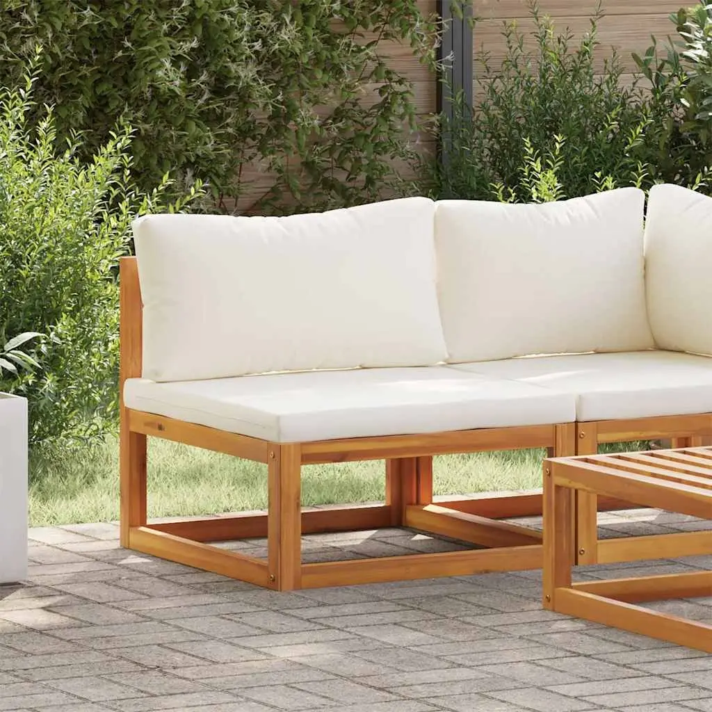 Outdoor Modular Middle Sofa Grey Solid Acacia Wood Frame Padded Cushions