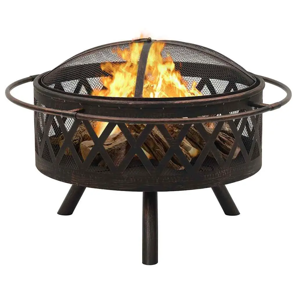 Fire Pit Outdoor Garden Patio Heating XXL Rustic Steel Bowl 76cm Poker Included