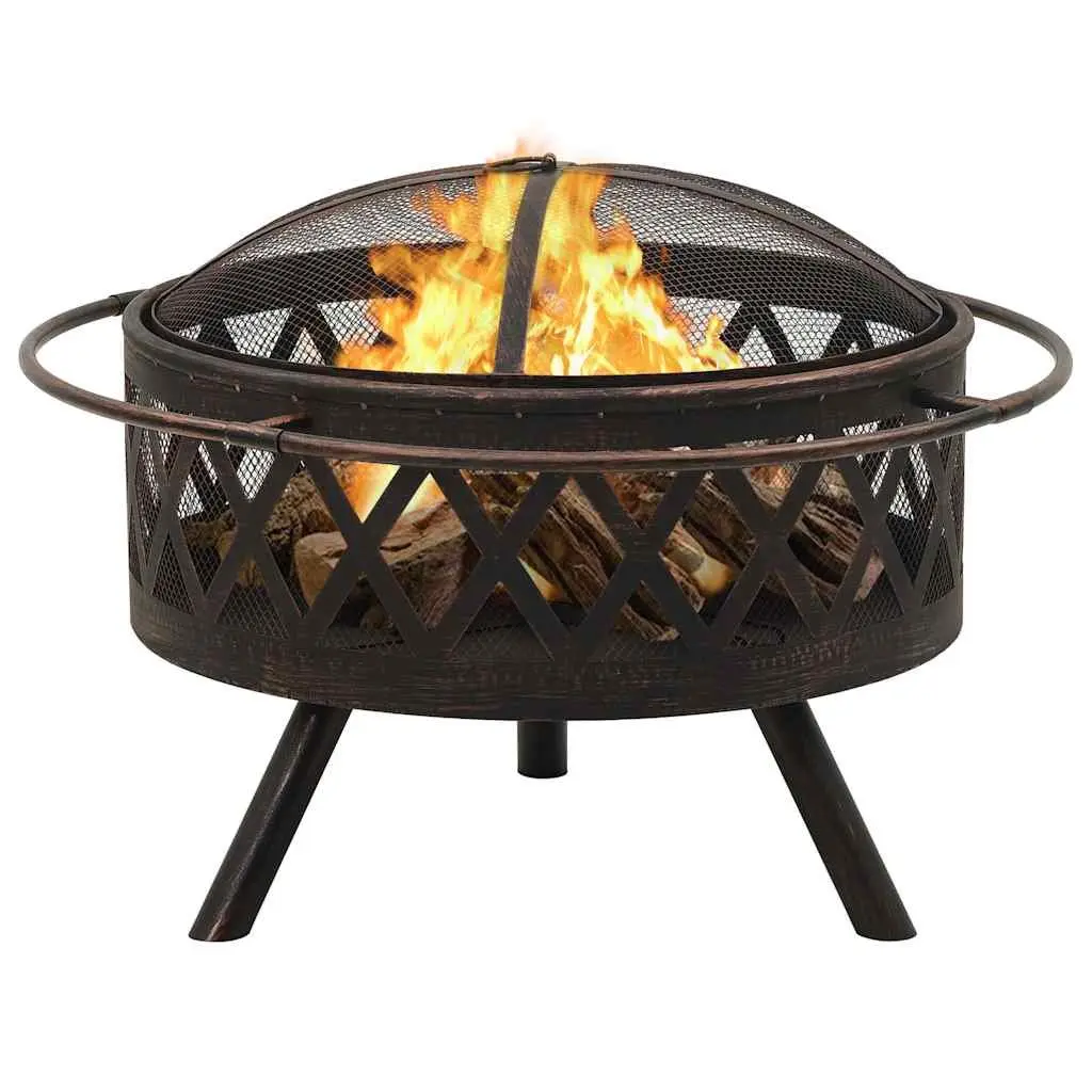 Fire Pit Outdoor Garden Patio Heating XXL Rustic Steel Bowl 76cm Poker Included