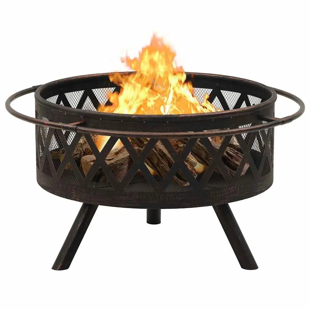 Fire Pit Outdoor Garden Patio Heating XXL Rustic Steel Bowl 76cm Poker Included
