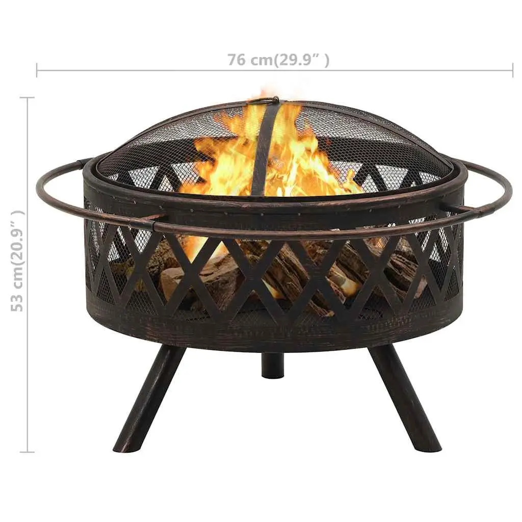 Fire Pit Outdoor Garden Patio Heating XXL Rustic Steel Bowl 76cm Poker Included