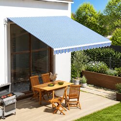 Awning Replacement Fabric Blue and White 4x3.5m Polyester Patio Sunshade
