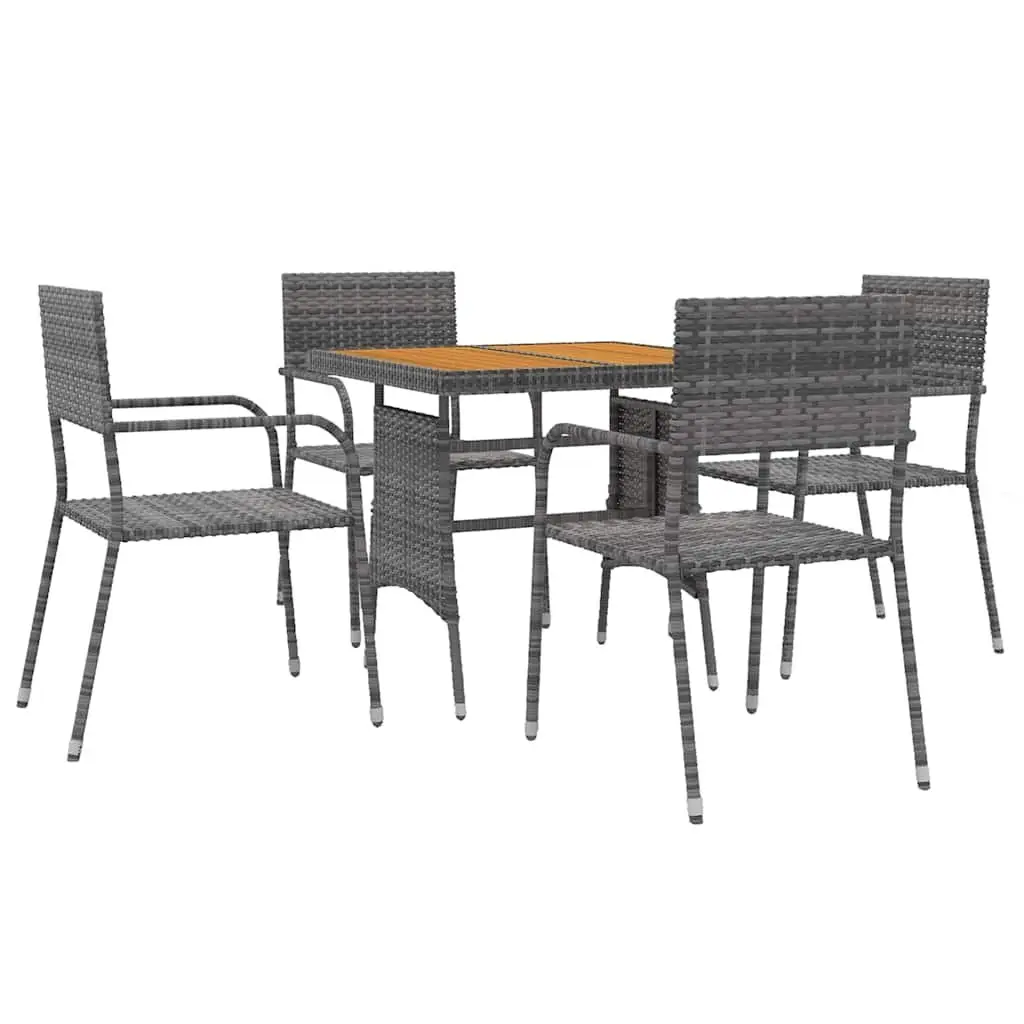 5 Piece Grey Patio Dining Set with Ergonomic Chairs and Solid Acacia Wood Table for Outdoor Use