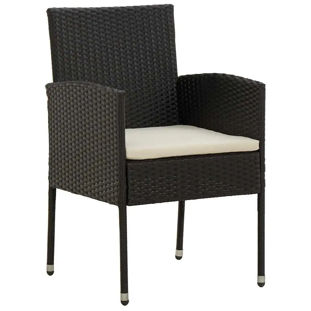 Outdoor Dining Set 7 Piece Black Steel Frame PE Rattan Acacia Wood Table and Chairs