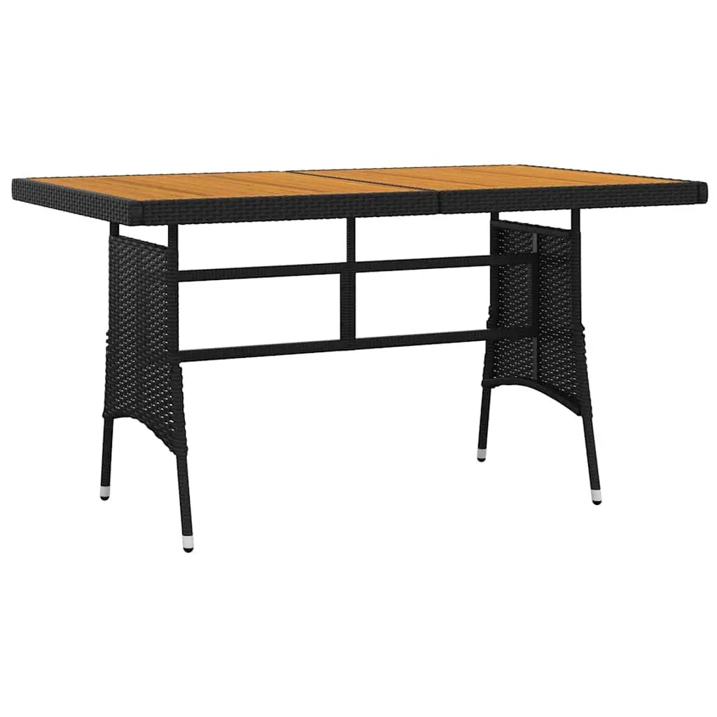 Outdoor Dining Set 7 Piece Black Steel Frame PE Rattan Acacia Wood Table and Chairs
