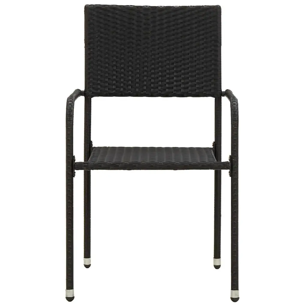 Outdoor Dining Set 9 Piece Black Patio Garden Furniture Steel Frame PE Rattan Seating Acacia Wood Tabletop