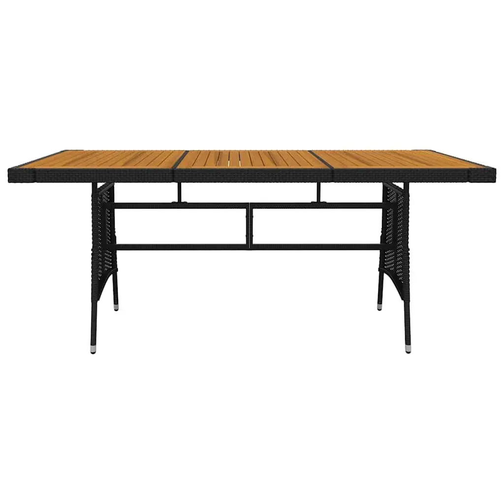Outdoor Dining Set 9 Piece Black Patio Garden Furniture Steel Frame PE Rattan Seating Acacia Wood Tabletop