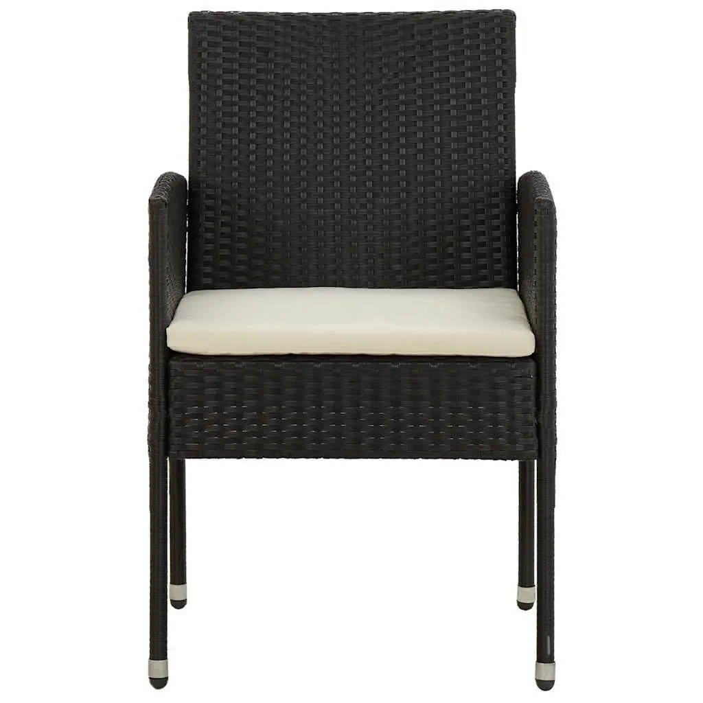 7 Piece Outdoor Dining Set Black Poly Rattan Chairs and Solid Wood Table
