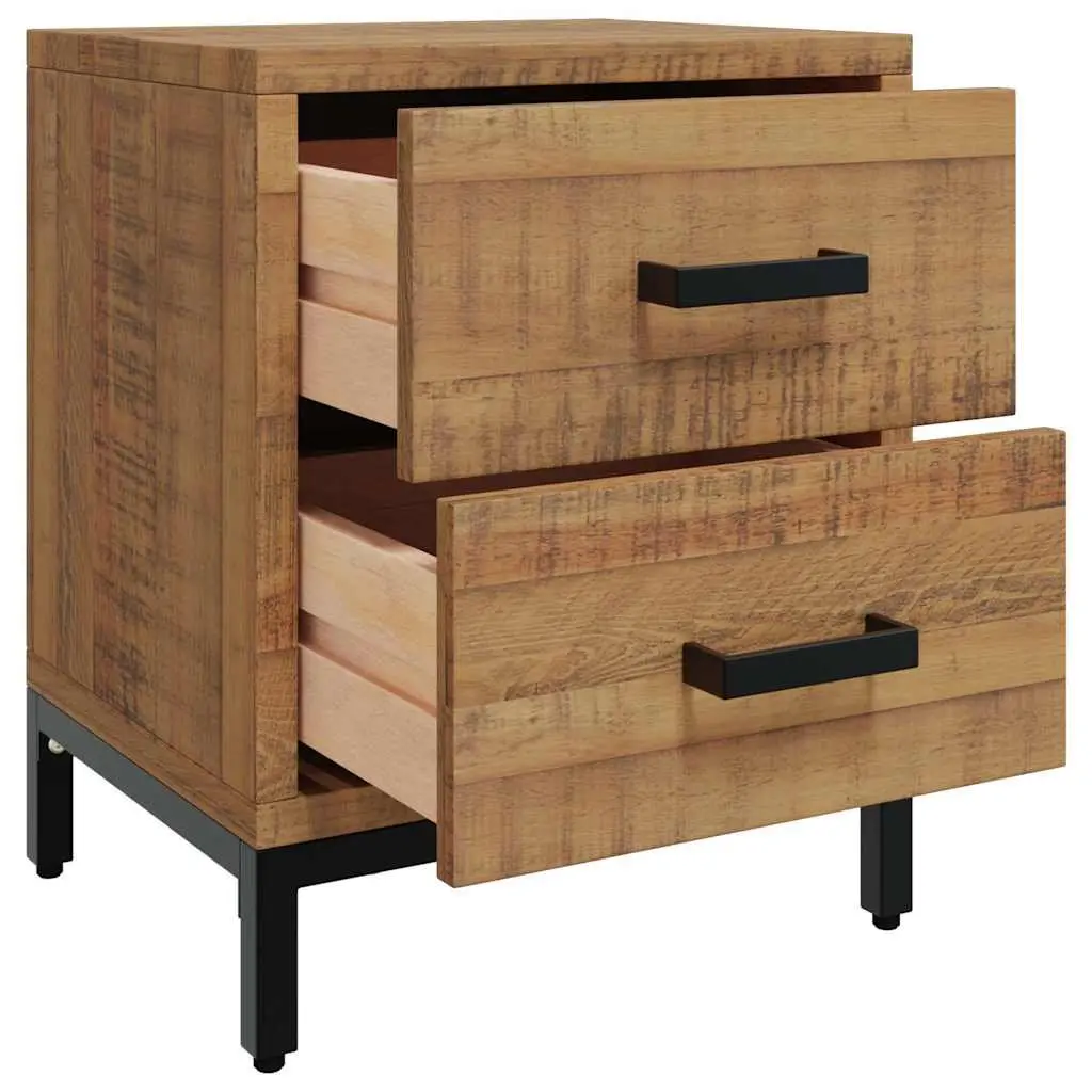 Bedside Cabinet 2 Drawers Solid Pinewood Rustic Bedroom Storage Nightstand
