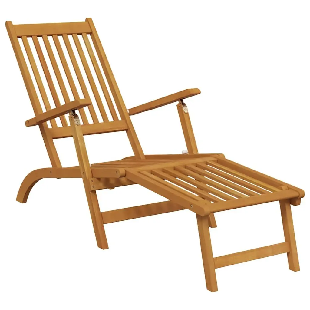 Outdoor Deck Chair with Footrest and Table Foldable Adjustable Backrest Brown
