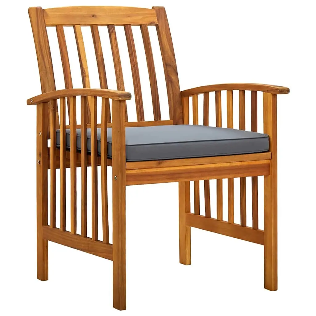 Outdoor Dining Chairs 8 Piece Set Solid Wood Acacia with Grey Cushions Curved Backrests and Armrests