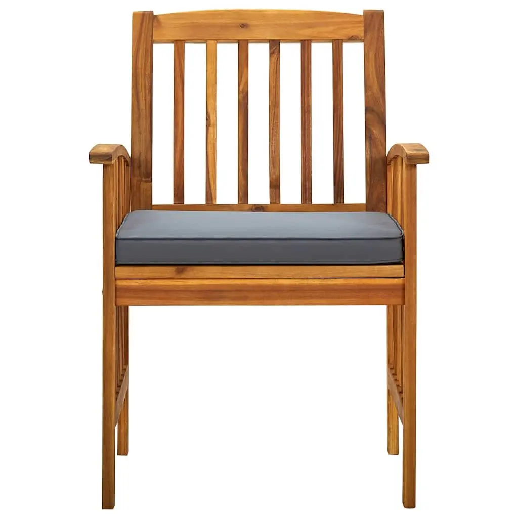 Outdoor Dining Chairs 8 Piece Set Solid Wood Acacia with Grey Cushions Curved Backrests and Armrests