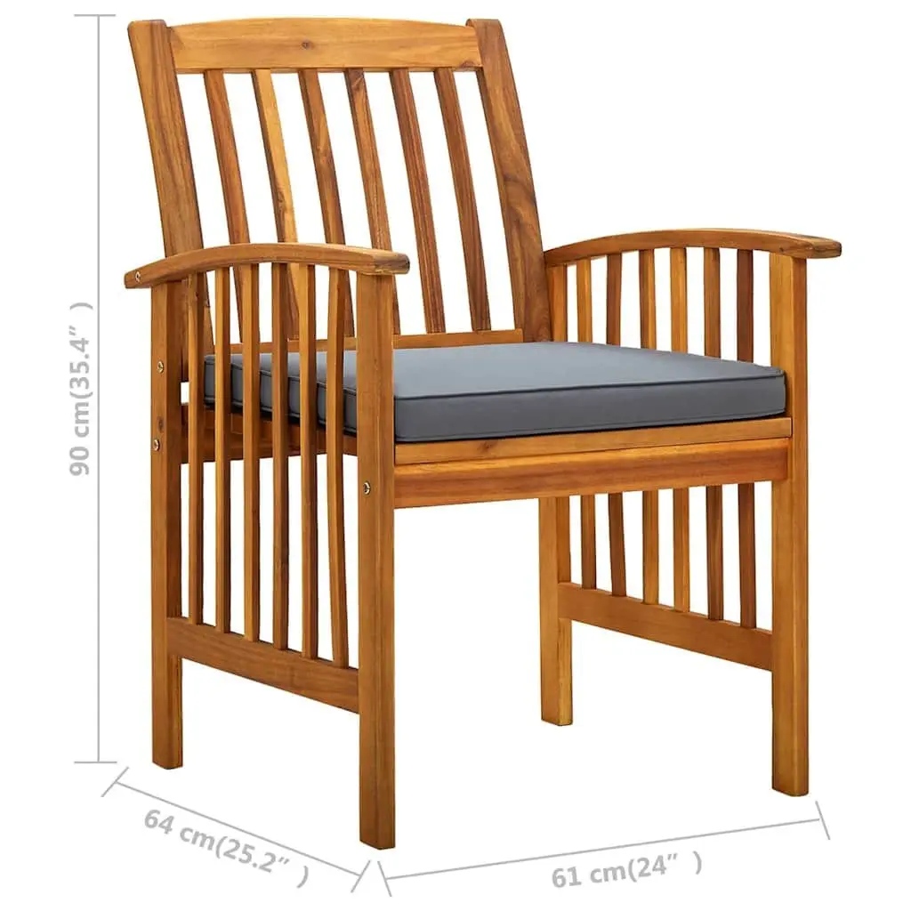Outdoor Dining Chairs 8 Piece Set Solid Wood Acacia with Grey Cushions Curved Backrests and Armrests