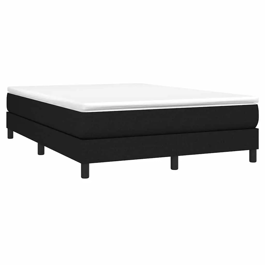 Queen Size Box Spring Bed Frame Black Fabric Sturdy Supportive Legs Plywood Slats