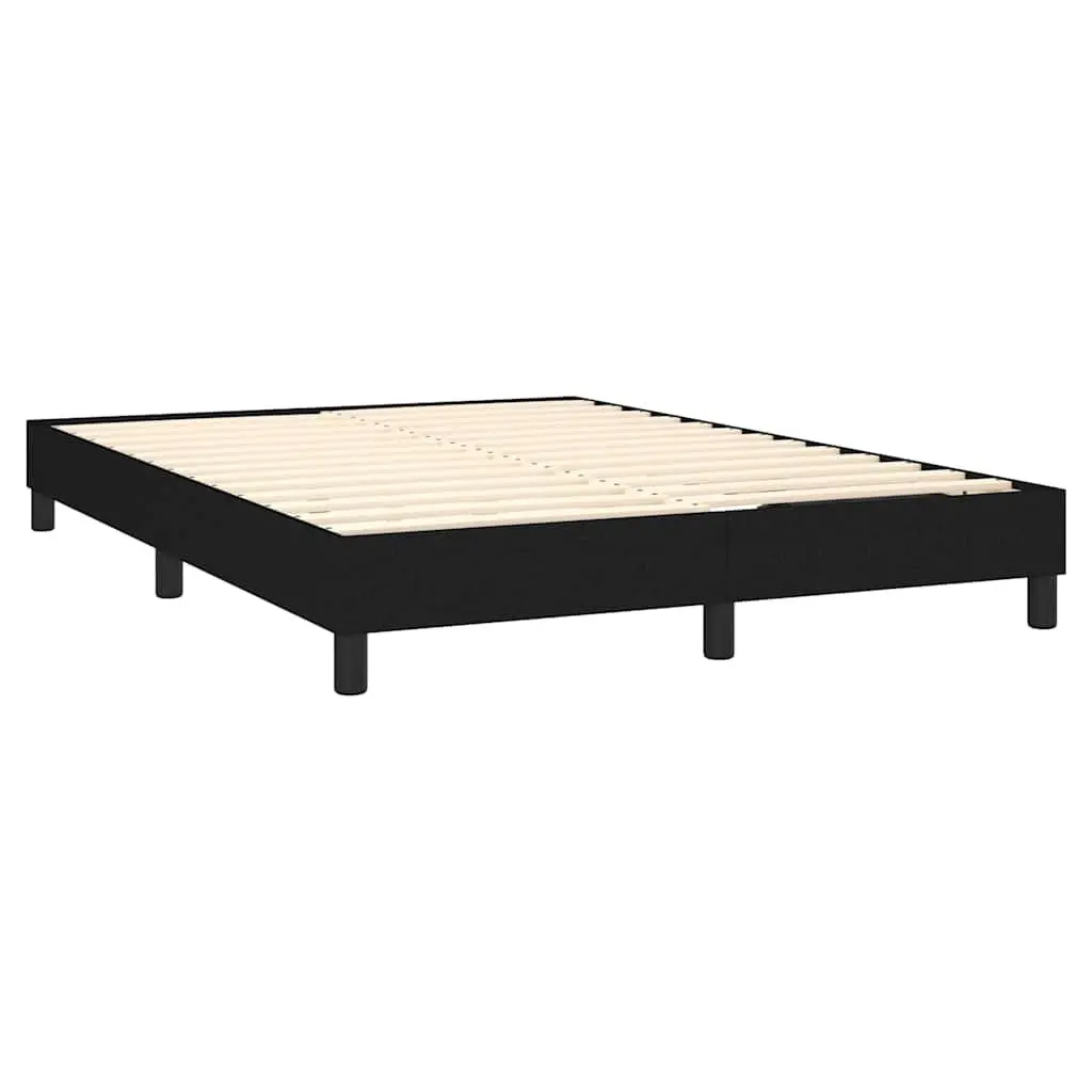 Queen Size Box Spring Bed Frame Black Fabric Sturdy Supportive Legs Plywood Slats