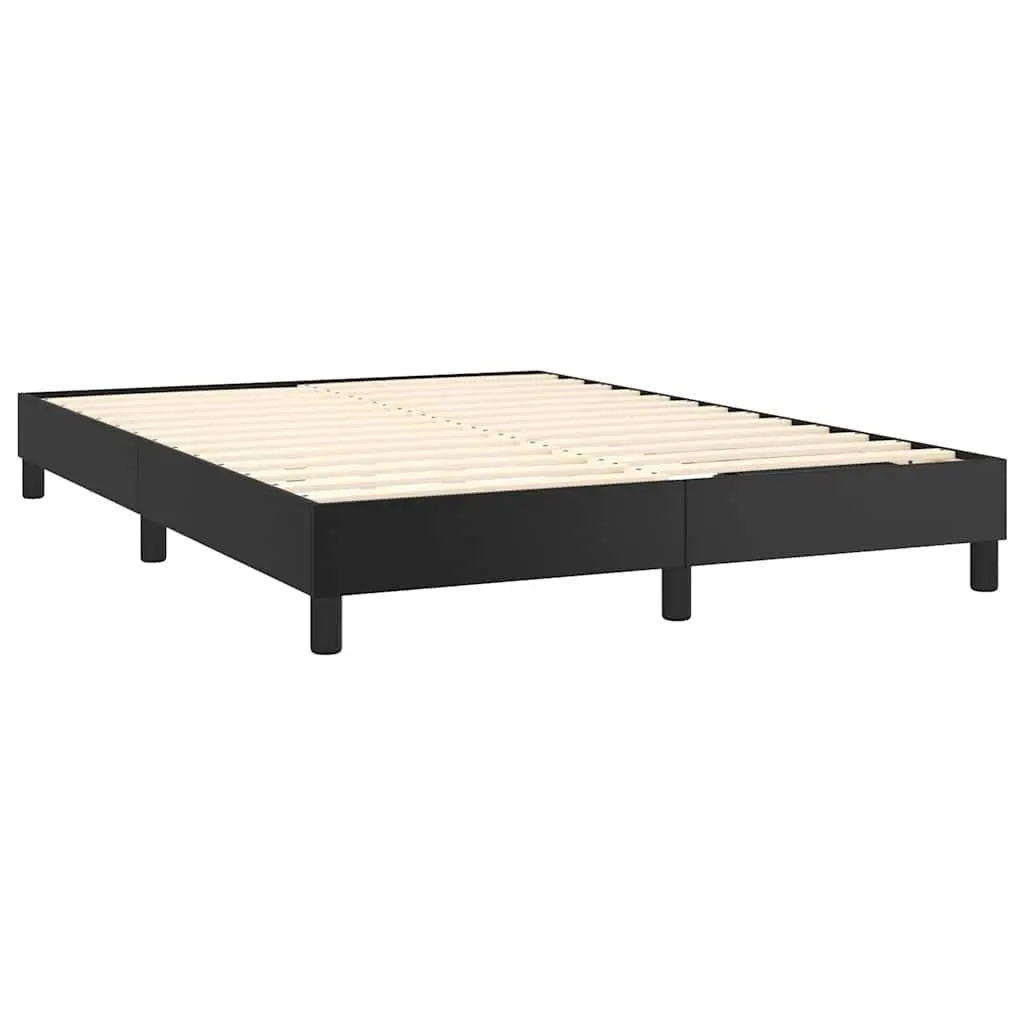 Box Spring Bed Frame Queen Black Faux Leather Durable Construction with Plywood Slats