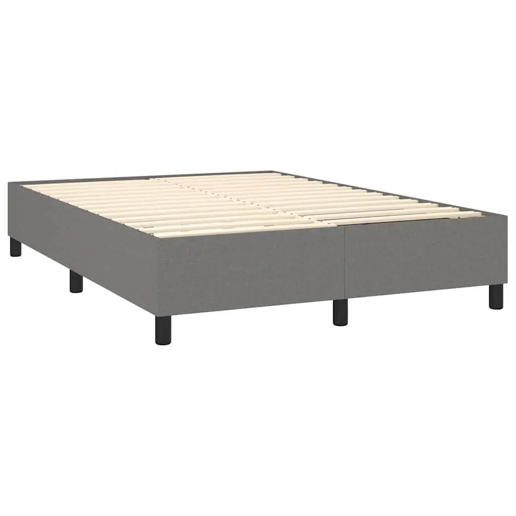 Box Spring Bed Frame Queen Size Grey Fabric Durable Upholstery Plywood Slats