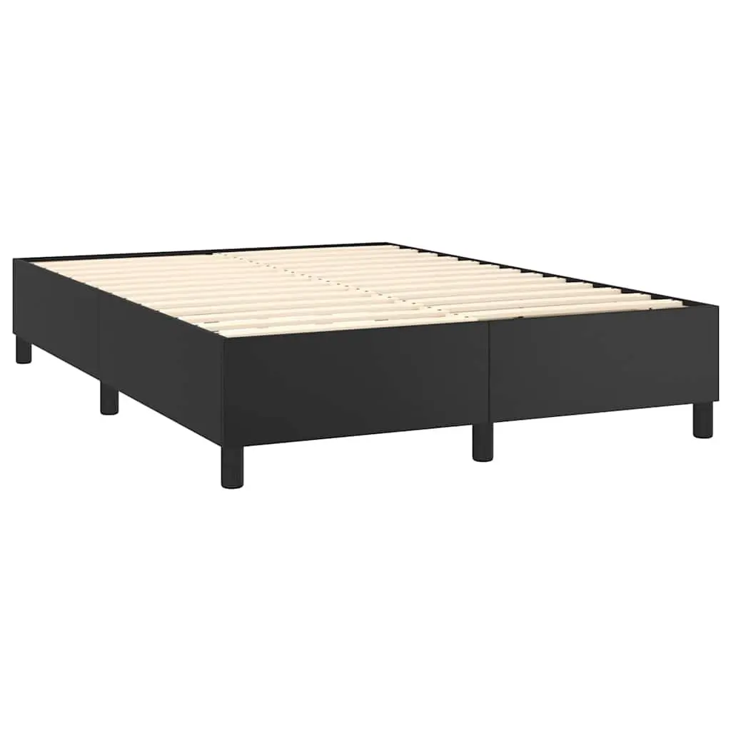 Box Spring Bed Frame Double Black Faux Leather Supportive Plywood Slat System