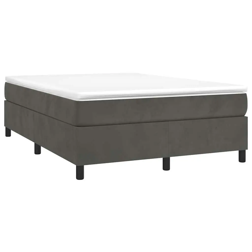 Queen Size Bed Frame Dark Grey Velvet Upholstered Box Spring Base