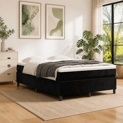 Box Spring Bed Frame Queen Black Velvet Upholstered Bedroom Furniture
