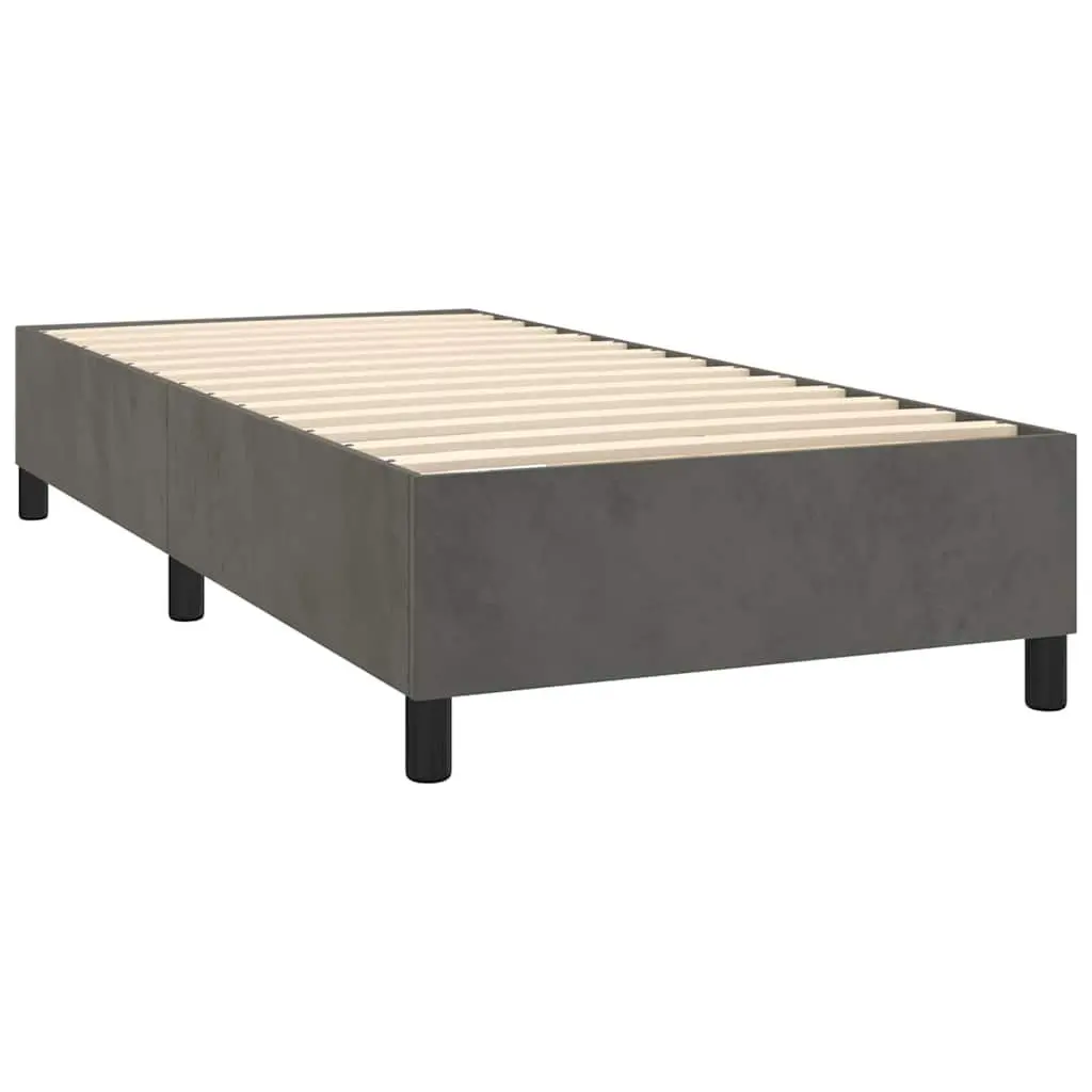 Box Spring Bed Frame King Single Dark Grey Velvet Upholstered