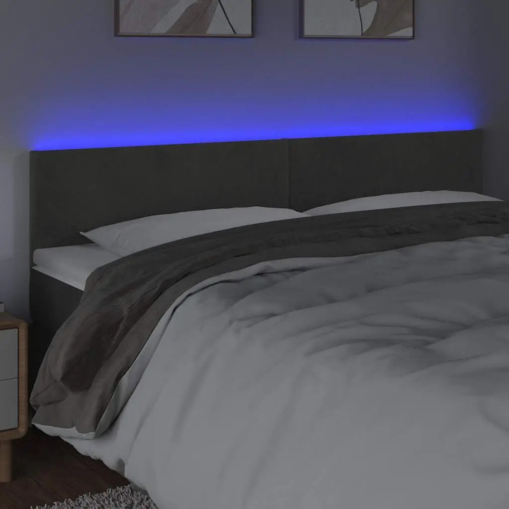 LED Headboard 160 cm Dark Grey Velvet Upholstery Adjustable Colourful Lighting