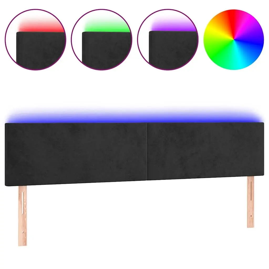 LED Headboard 160 cm Black Velvet Upholstered with Adjustable Colourful LED Lighting
