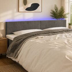 LED Headboard 200 cm Grey Velvet Bed Backrest Modern Bedroom Furniture