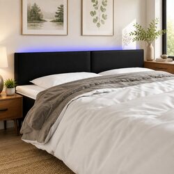 LED Headboard 160cm Black Faux Leather Modern Bedroom with Colourful Lights
