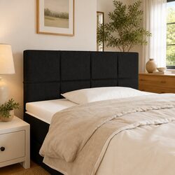 LED Headboard 100cm Black Fabric Bed Head Adjustable Height Modern Bedroom
