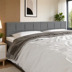 LED Headboard 200cm Grey Fabric Bedroom Wall Mount Adjustable Height Modern