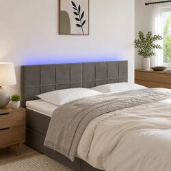 Modern LED Headboard with Velvet Finish in Dark Grey