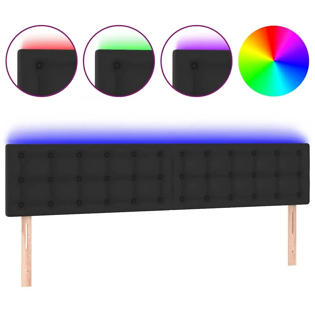 LED Headboard 200cm Black Faux Leather Modern Adjustable Height with Colourful LED Lights